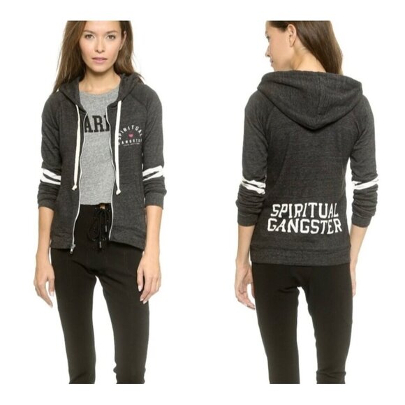 Spiritual Gangster Tops - Spiritual Gangster Grey Zip Up Hoodie Small